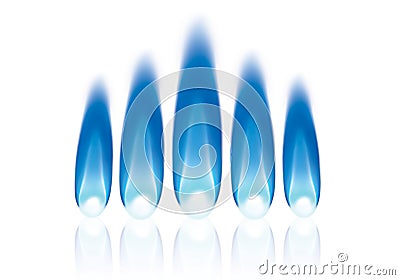 Five Natural Gas Flames Lined Up Stock Photo