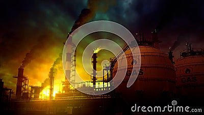 natural gas or LNG storage tanks on refinery plant or processing plant, not real design - abstract 3D illustration Stock Photo