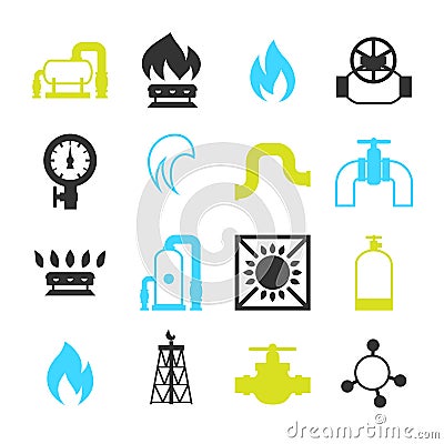 Natural gas production, injection and storage. Set of objects Vector Illustration