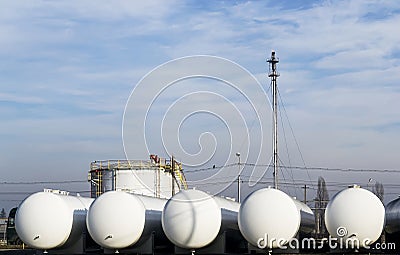 Natural gas storage tanks Stock Photo