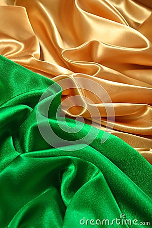 Natural golden and green satin fabric texture Stock Photo