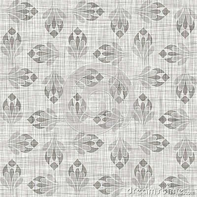 Natural gray french woven linen texture background. Dotty circle eco flax shape motif seamless pattern. Organic yarn Stock Photo