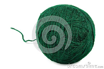 Natural green fine wool ball and loose thread, isolated clew, large detailed macro closeup Stock Photo