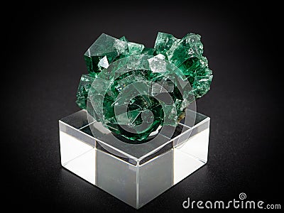 Natural green fluorite mineral on black background Stock Photo