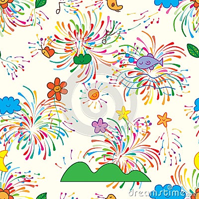 Natural growth colorful firework seamless pattern Vector Illustration