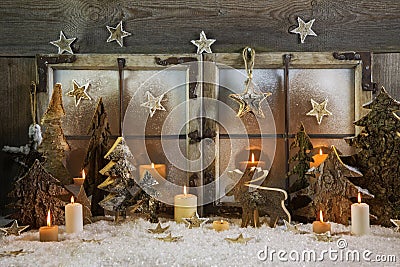 Natural handmade christmas decoration of wood outdoor in the win Stock Photo