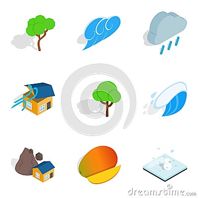 Natural hazard icons set, isometric style Vector Illustration