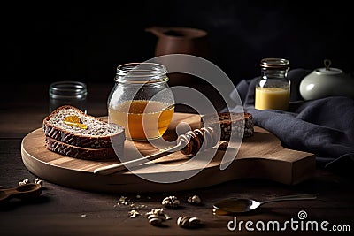 Natural healthy delicious honey with bread. Rustic still life Stock Photo