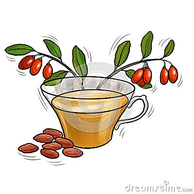 Natural herbal goji tea Cartoon Illustration