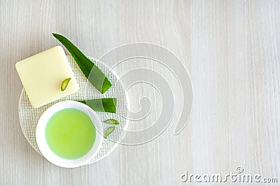 Natural herbal products for skin care and cleansing with aloe vera Stock Photo