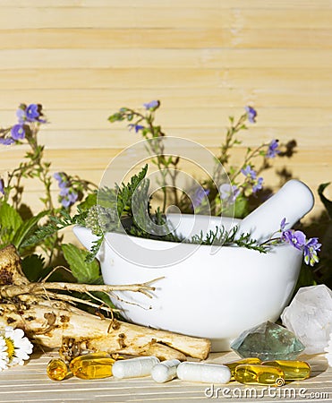 Natural herbal remedies and supplements Stock Photo