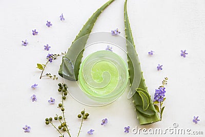 Natural herbal soothing gel aloe vera health care for skin face Stock Photo