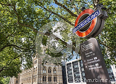 Natural History Museum,main London underground exit,and directions to entrances Editorial Stock Photo