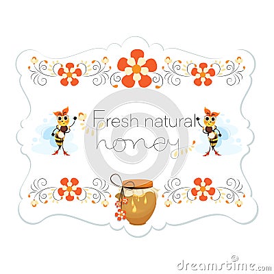 Natural honey. Honey label. Bees. Mistress is a bee. Vector honey labels, round logo design Vector Illustration