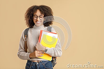 Natural human emotions of shame and shyness. Funny african american millennial woman in glasses Stock Photo