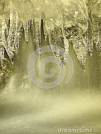 natural ice, section of glacier with icicles, frozen stream Stock Photo