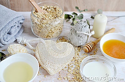 Natural Ingredients for Homemade Body Face Scrub Stock Photo