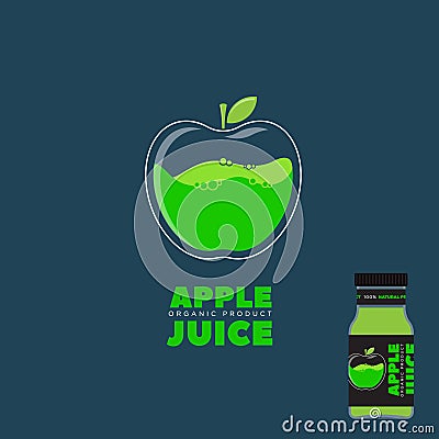 Natural Juice logo. Green Apple Packaging design. Label for juice. Vector Illustration