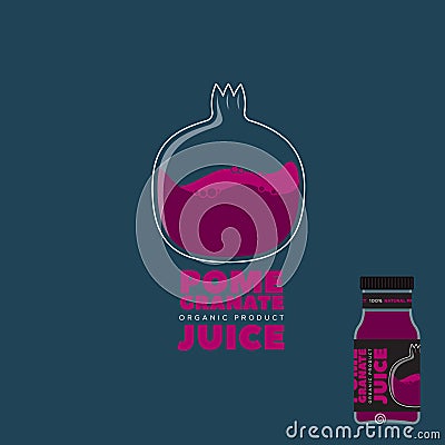 Natural Juice logo. Pomegranate Packaging design. Label for juice. Vector Illustration