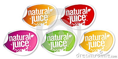 Natural juice stickers. Vector Illustration