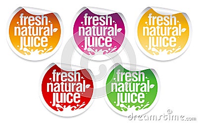 Natural juice stickers. Vector Illustration