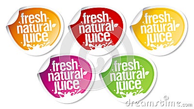 Natural juice stickers. Vector Illustration