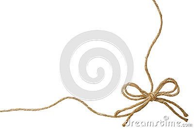 Natural Jute twine or burlap string with hemp rope bow border is Stock Photo