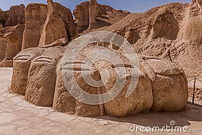 A giant foot sculpture near the Al Khobar Caves Jebel Qarah, Al Hofuf, Saudi Arabia Editorial Stock Photo