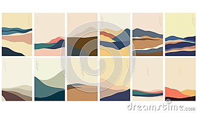 Natural Landscape background with Japanese pattern vector. Geometric template in traditional of Japan. Mountain in Asian poster Vector Illustration