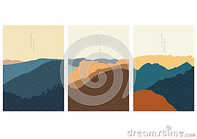 Natural landscape background with Japanese pattern vector. Mountain forest template with geometric elements. Abstract arts Vector Illustration