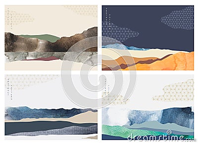 Natural landscape background with Japanese wave pattern vector. Mountain forest with geometric pattern template Vector Illustration