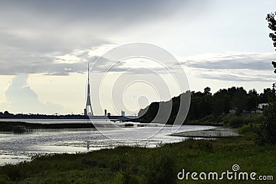 Natural landscape of the Baltics. Summer, evening, Western Dvina, Daugava River. Stock Photo