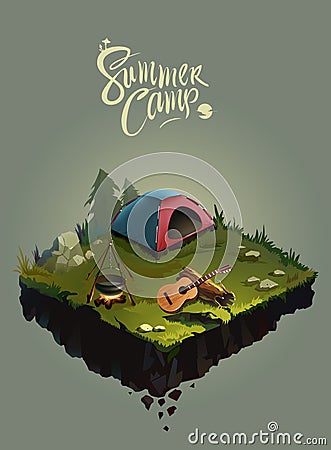 Natural Landscape With Holiday Camp Vector Illustration