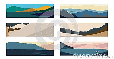 Natural landscape with Japanese wave pattern vector. Abstract art background with Mountain forest template Stock Photo