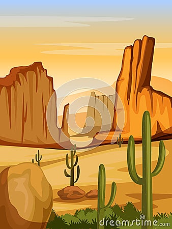 Natural Landscape of sand dune in Desert Vector Illustration