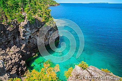 natural landscape view on great Cyprus lake and cliffs Editorial Stock Photo