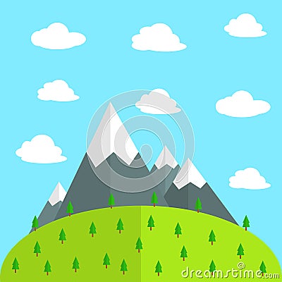 Natural landscapes in a flat style on blue background Vector Illustration