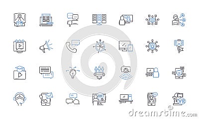 Natural language processing line icons collection. NLP, Syntax, Semantics, Grammar, Parsing, Tokenization, Sentiment Vector Illustration