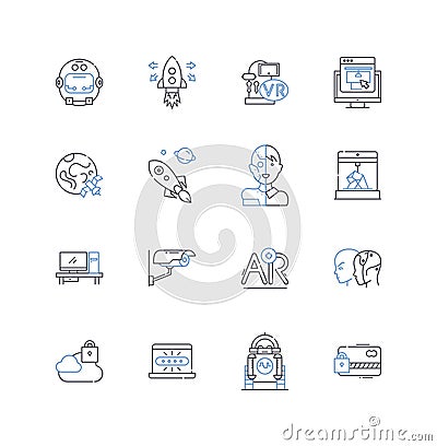 Natural language processing line icons collection. Semantics, Syntax, Morphology, Parsing, Sentiment, Discourse, Lexicon Vector Illustration