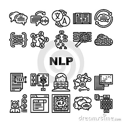 natural language processing nlp icons set vector Vector Illustration