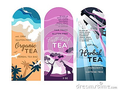 Natural leaf, herbal organic tea, pack label Vector Illustration