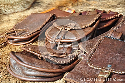 Natural leather purse and bags Stock Photo