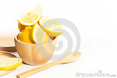 natural lemon fruit fresh vegetable with wet waterdrop, kitchen table isolated background, organic food and nutrition vitamin Stock Photo