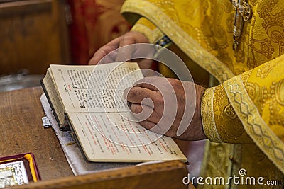 Accessories of a priest from a Christian church during a church ritual such as a wedding, marriage, christening or other celebrati Stock Photo