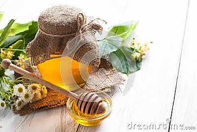 Natural linden honey. Stock Photo