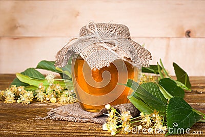 Natural linden honey. Stock Photo