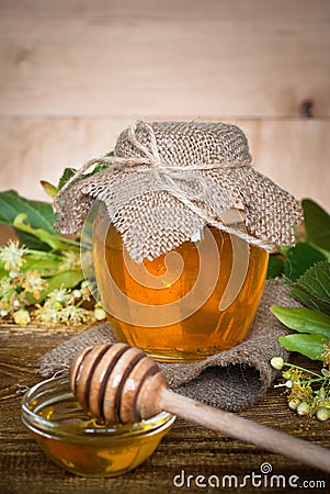 Natural linden honey. Stock Photo