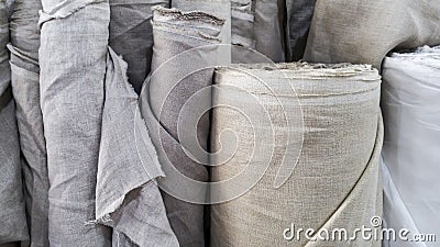 Natural linen fabric in roll Stock Photo