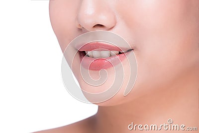 Natural lips. Close up shoot in studio on white Stock Photo