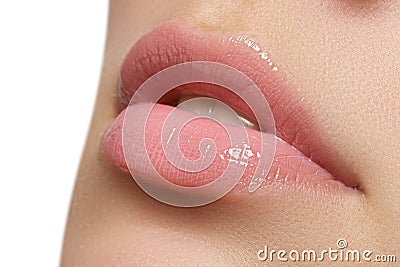 Natural lips. Close up shoot of young beautiful girl with perfect skin. Lips Stock Photo